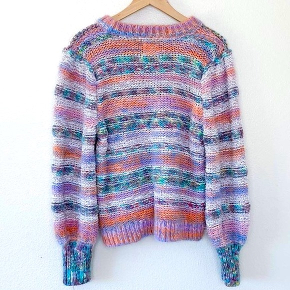 UO Rainbow Space-Dye Stripe Knit Wool Blend Balloon Puff Sleeve Pullover Sweater - Picture 12 of 15